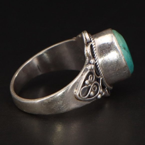 Boho Bali 7 1/4 Turquoise Rings Sterling Silver 7.25 Filigree Turquoise - Picture 3 of 4